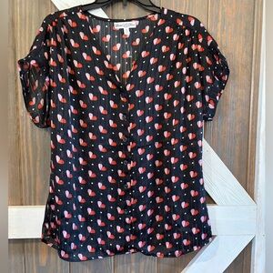 Stem & Vine Black Top Blouse With Hearts Ladies Sz large.